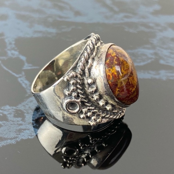 Vintage Large Sterling Agate Ring Southwestern Western Tribal Silver Size 10 - Picture 3 of 9